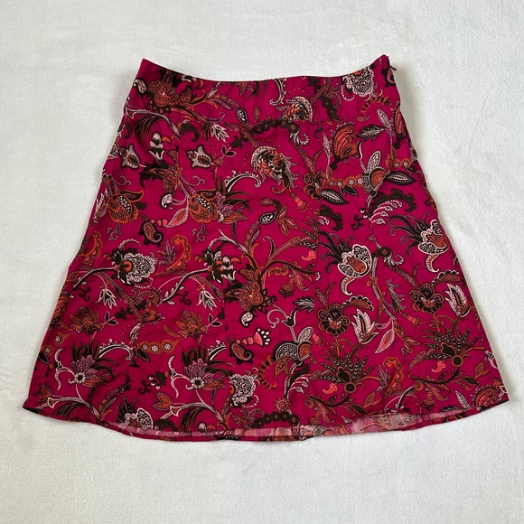 ANN TAYLOR‎ Cotton Magenta Floral Paisley A-line Casual Midi Skirt - Picture 1 of 7